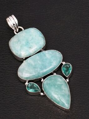 Amazonite, Blue Apatite Gemstone 925 Sterling Silver Handmade Pendant Necklace